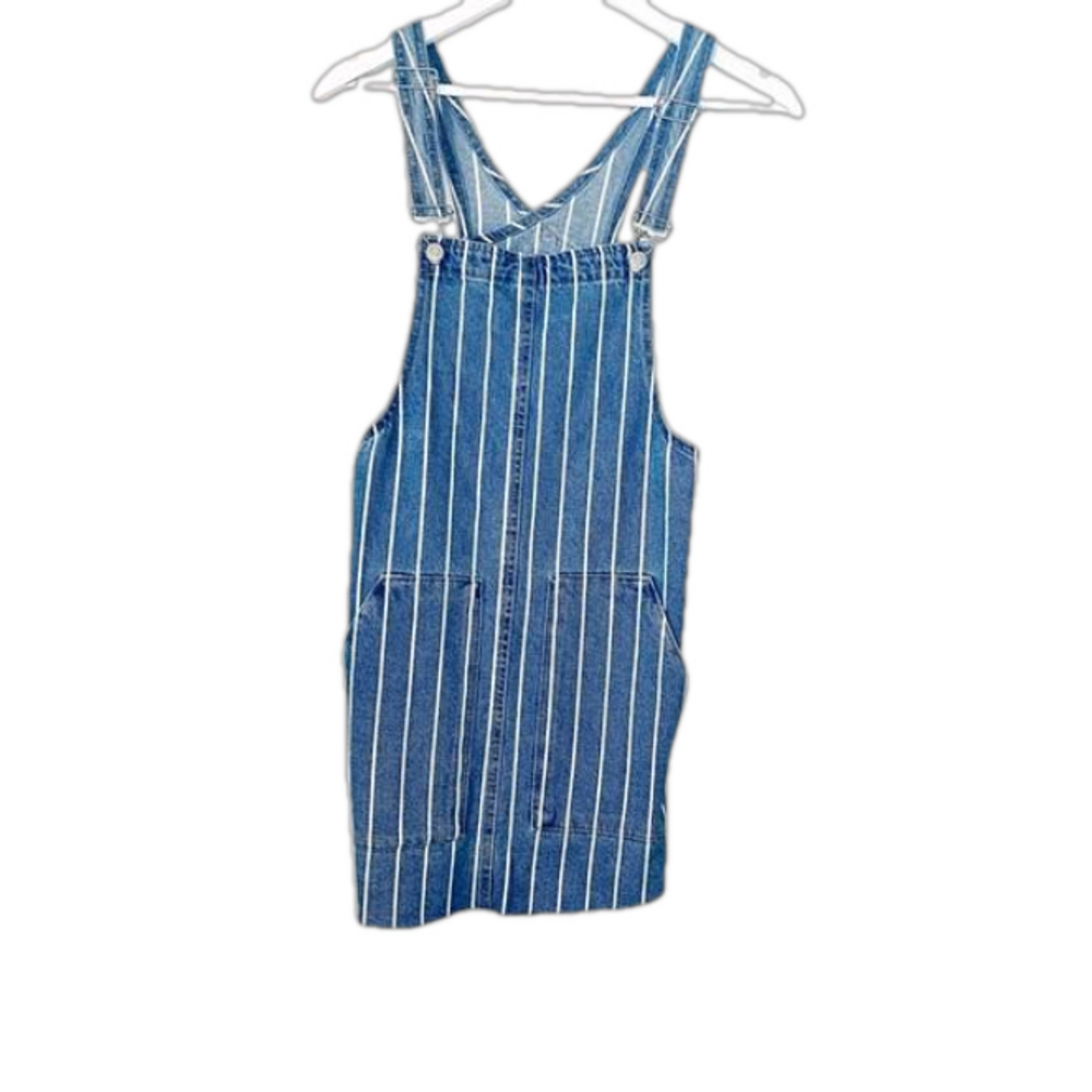 Pull & Bear Denim Jumper Dress. Blue/Strip. Sz S.